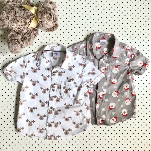 Other - Boys Size 2 CHRISTMAS Shirts, 100% cotton, short sleeves, Santa Claus and Rudolf